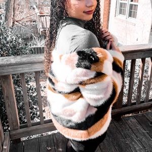 Striped fur pink, white, black, brown F21 coat